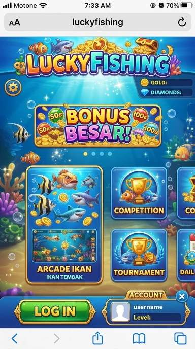 Layar utama luckyfishing — antarmuka bersih setelah instalasi